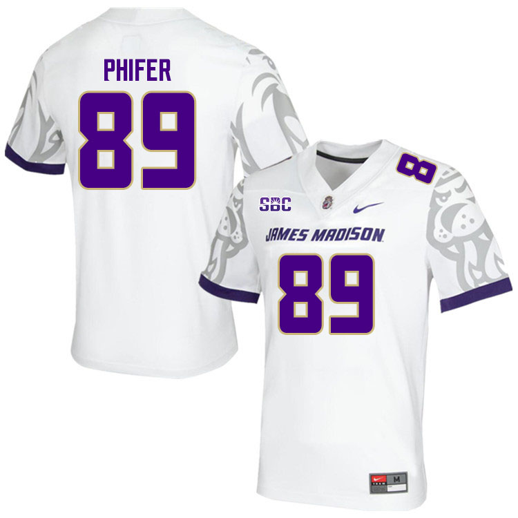 Men-Youth #89 Josh Phifer James Madison Dukes College Football Jerseys Stitched Sale-White